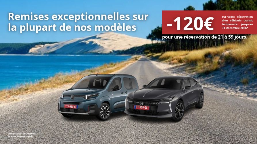 Remises exceptionnelles pour une réservation de 21 à 59 jours.